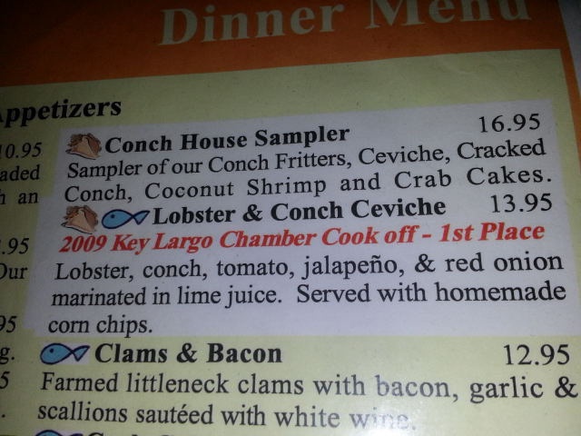 Offerings from menu at Conch House