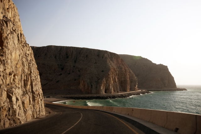 Winding west coast road between Tibat and Khasab, Musandam, Oman
