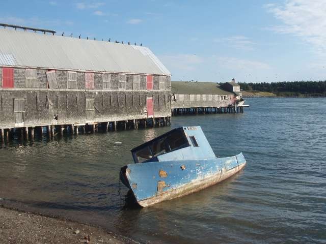 Lubec waterfront with old boat
