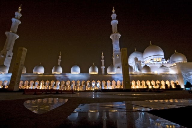 Grand Mosque at night, Abu Dhabi